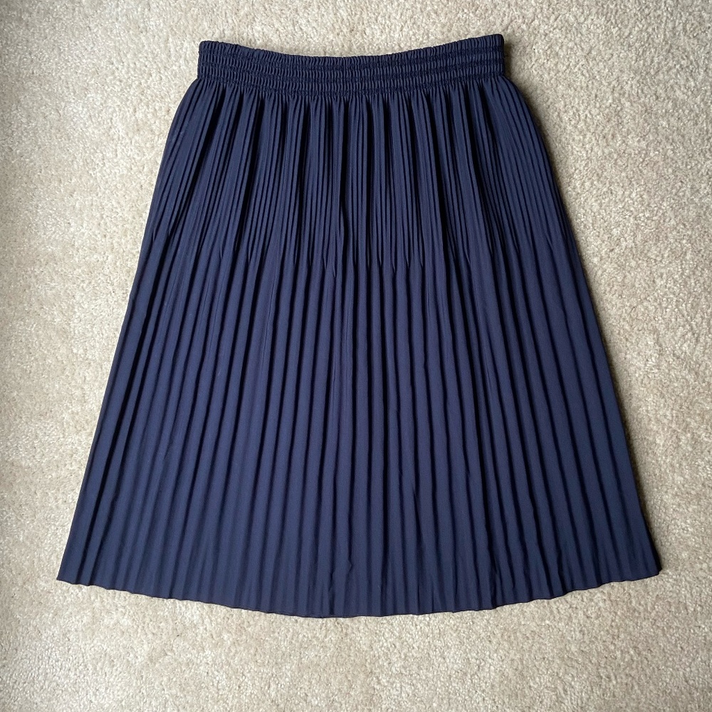 ZARA Midi Skirt Pleated - Navy Blue - Stretchy High Waist - M